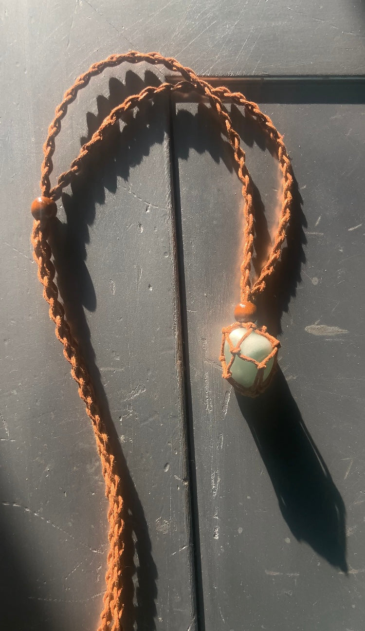 DESERT GLOW GREEN AVENTURINE BROWN STRING NECKLACE